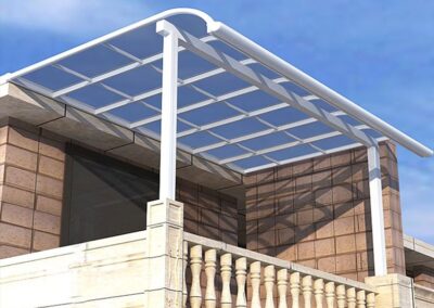 Fixed structure, white balcony awning