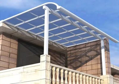 Fixed structure, white balcony awning