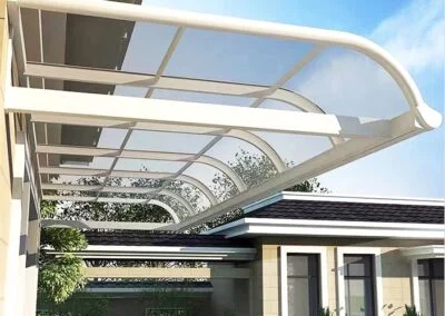 White commercial awning, fixed structure