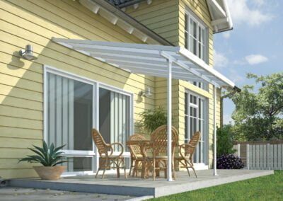 Louvered roof pergola, attached to house