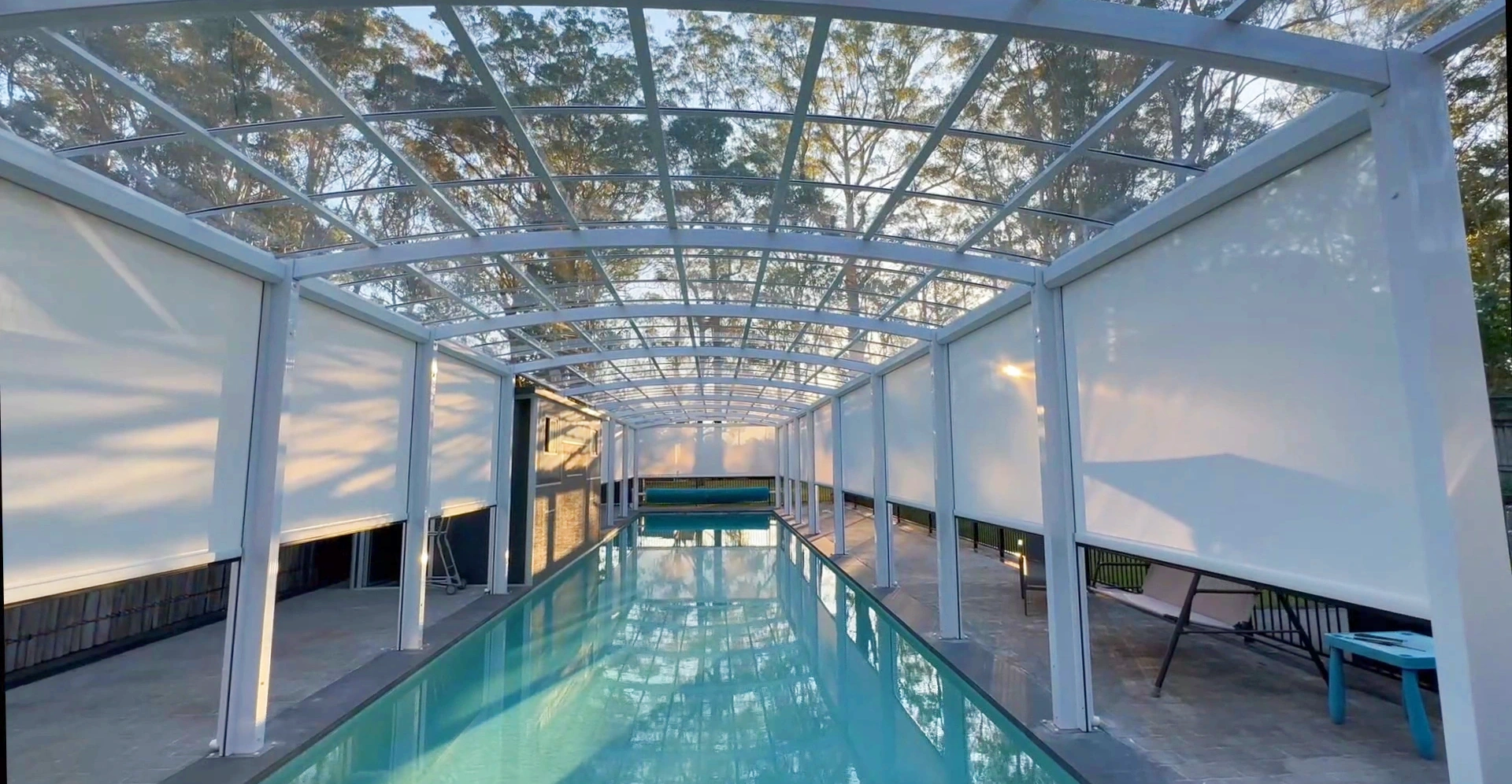 PC swimming pool pergola with zip blinds