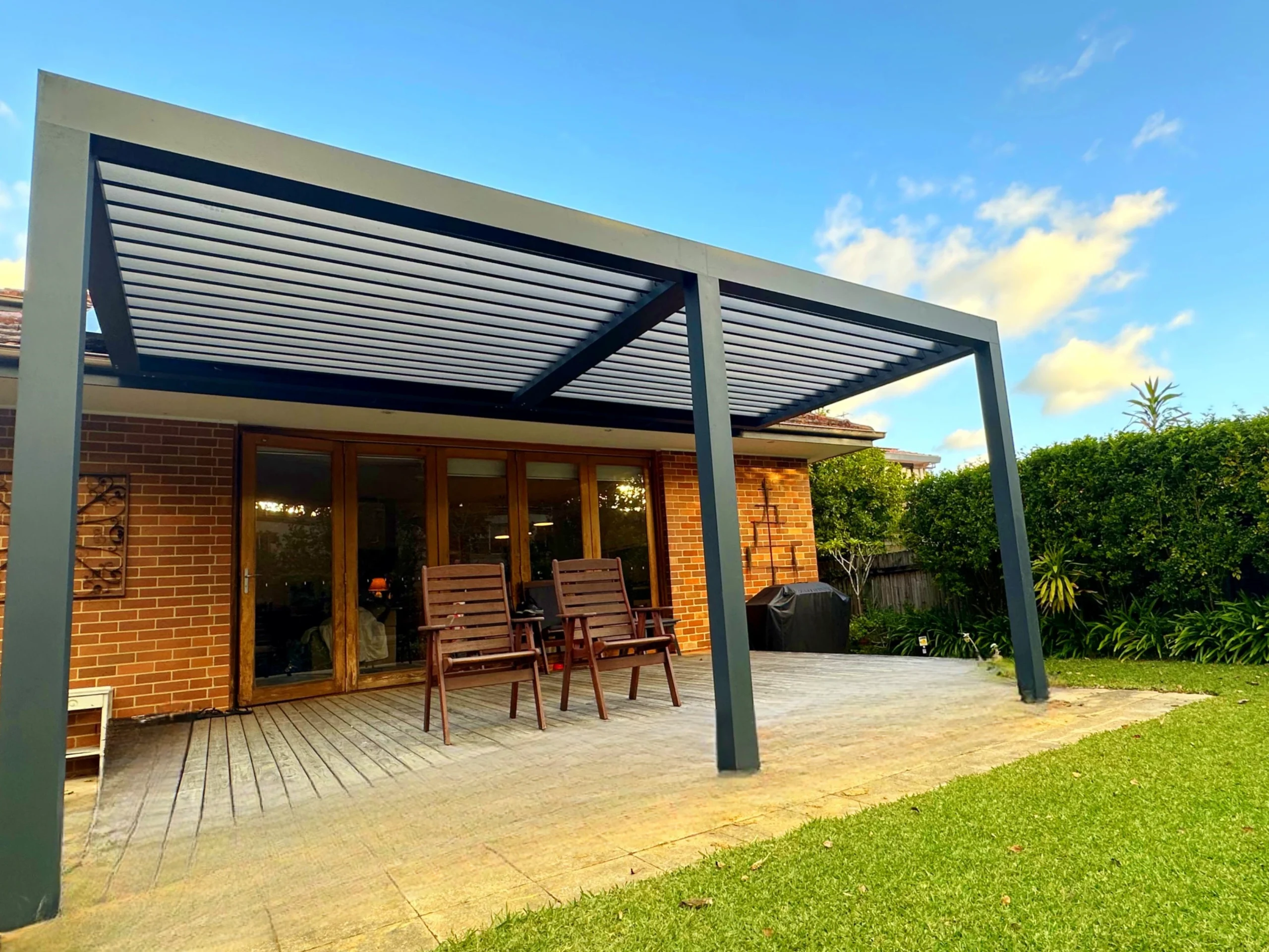 beautiful pergola roof in spring garden