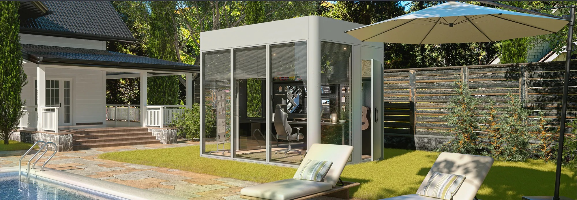 home office pod in backyard