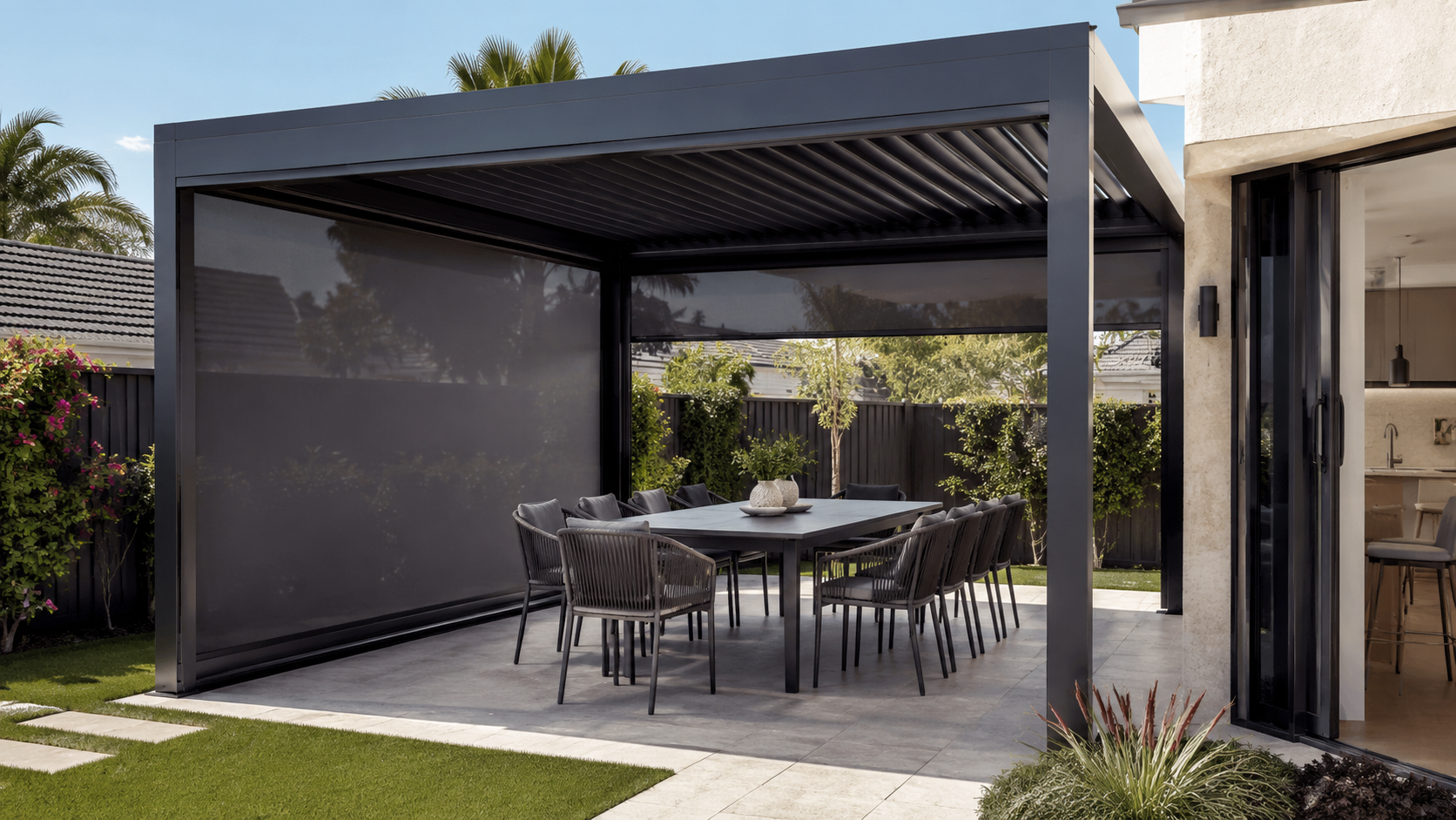 pergola with blinds